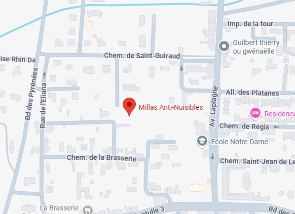 Millas Anti-Nuisibles : Trouvez notre adresse sur la carte Plan du quartier localisant Millas Anti-Nuisibles. Repère entre Chem. Saint-Guiraud, Chem. de la Brasserie et Av. Laplagne.
